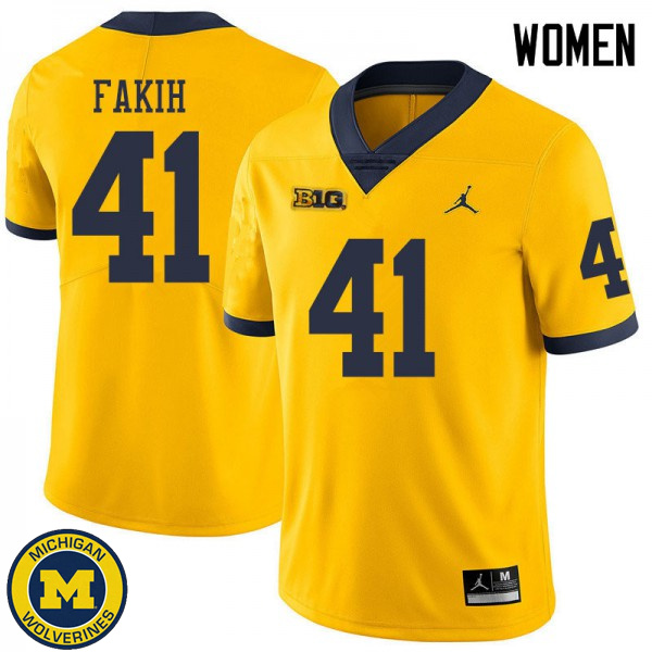 Women's Michigan Wolverines #41 Adam Fakih Yellow Jordan Brand NCAA Football Jersey